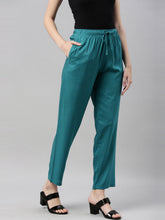 Load image into Gallery viewer, Go Colors Peacock Blue Woven Viscose Casual Pants
