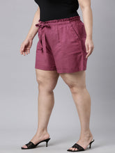 Load image into Gallery viewer, Go Colors Plum Linen Viscose Blend Shorts
