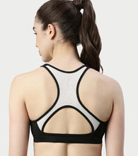 Load image into Gallery viewer, Enamor Medium Impact, Side Panel Shaping, Racer Back Women's Cotton Sports Bra - Padding with Removable Cups, Wirefree, High Coverage - SB08 (Black)
