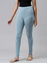 Load image into Gallery viewer, Go Colors Dusty Blue Cotton Stretch  Ankle Length Leggings
