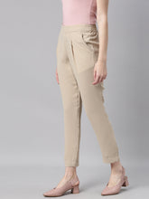 Load image into Gallery viewer, Go Colors Beige Woven Cotton Stretch Formal Trouser
