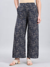 Load image into Gallery viewer, Go Colors Navy Viscose Printed Palazzo
