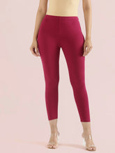 Load image into Gallery viewer, Go Colors Dark Fuchsia Cotton Stretch Cropped Leggings
