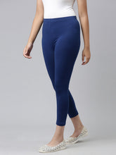 Load image into Gallery viewer, Go Colors Light Ink Blue Cotton Stretch  Cropped Leggings
