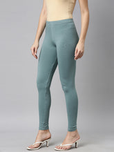 Load image into Gallery viewer, Go Colors Ocean Green Cotton Stretch Ankle Length Leggings
