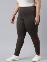 Load image into Gallery viewer, Go Colors Silver Grey Cotton Stretch Side Stripes Active Leggings
