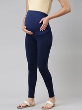 Load image into Gallery viewer, Go Colors Navy Cotton Stretch Maternity Legging
