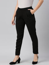 Load image into Gallery viewer, Go Colors Black Woven Cotton Stretch Formal Trouser
