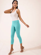 Load image into Gallery viewer, Go Colors Light Mint Cotton Stretch Cropped Leggings
