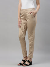 Load image into Gallery viewer, Go Colors Light Beige Woven Cotton Stretch Treggings
