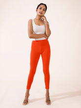 Load image into Gallery viewer, Go Colors Orange Cotton Stretch Ankle Length Leggings
