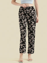 Load image into Gallery viewer, Go Colors Black Woven Viscose Printed Lounge Pants
