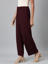 Load image into Gallery viewer, Go Colors Dark Wine Crepe Wide Trouser
