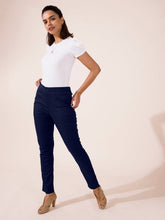 Load image into Gallery viewer, Go Colors Navy Linen Pencil Pant
