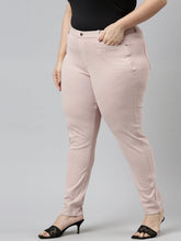 Load image into Gallery viewer, Go Colors Medium Pink Cotton Poly Stretch Stripes Printed Jeggings
