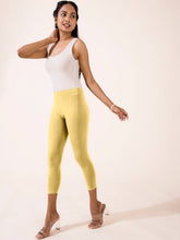 Load image into Gallery viewer, Go Colors Bright Yellow Cotton Stretch Cropped Leggings
