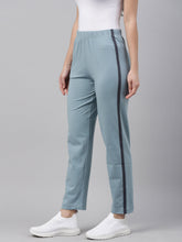 Load image into Gallery viewer, Go Colors Dusty Blue Cotton Stretch Side Stripes Track Pant
