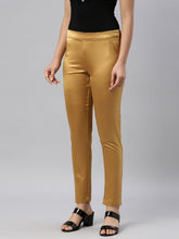Load image into Gallery viewer, Go Colors Mustard Polyester Shiny Pants
