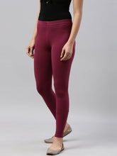 Load image into Gallery viewer, Go Colors Medium Violet Cotton Stretch Ankle Length Leggings
