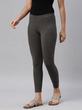 Load image into Gallery viewer, Go Colors Silver Grey Cotton Stretch Ankle Length Leggings
