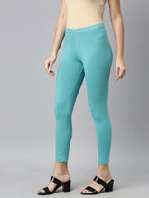 Load image into Gallery viewer, Go Colors Dark Mint Cotton Stretch Cropped Leggings
