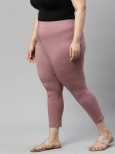 Load image into Gallery viewer, Go Colors Dusty Voilet Cotton Stretch Cropped Leggings
