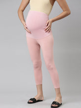 Load image into Gallery viewer, Go Colors Baby Pink Cotton Stretch Maternity Cropped Legging
