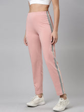 Load image into Gallery viewer, Go Colors Baby Pink Cotton Stretch Side Stripes Track Pant

