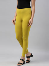 Load image into Gallery viewer, Go Colors Parrot Green Cotton Stretch Ankle Length Leggings
