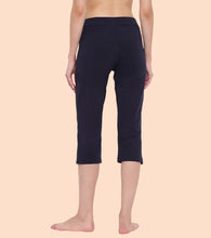 Load image into Gallery viewer, Enamor Mid Rise Capri length Drawstring Closure Lounge Capri for Women - Slim Fit, Soft and Breathable Stretch Cotton - E018 (Navy)
