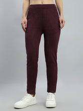 Load image into Gallery viewer, Go Colors Wine Poly Stretch Suede Tregging
