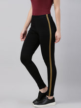 Load image into Gallery viewer, Go Colors Black Cotton Stretch Side Stripes Active Leggings
