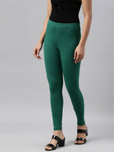 Load image into Gallery viewer, Go Colors Bottle Green Cotton Stretch Ankle Length Leggings
