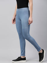 Load image into Gallery viewer, Go Colors Light Blue Cotton Poly Stretch Denim Leggings
