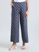 Load image into Gallery viewer, Go Colors Navy Woven Viscose Printed Palazzo
