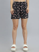 Load image into Gallery viewer, Go Colors Black Woven Viscose Printed Lounge Shorts
