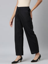 Load image into Gallery viewer, Go Colors Black Cotton Stripes Cargo Pant
