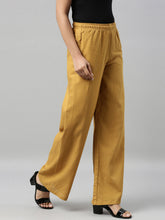 Load image into Gallery viewer, Go Colors Medium Mustard Viscose Blend Linen Palazzos
