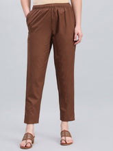 Load image into Gallery viewer, Go Colors Brown Cotton Pencil Pant
