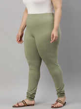 Load image into Gallery viewer, Go Colors Dusty Green Cotton Stretch Churidar
