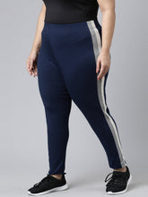 Load image into Gallery viewer, Go Colors Navy Cotton Stretch Side Stripes Active Leggings
