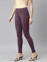 Load image into Gallery viewer, Go Colors Purple Cotton Stretch Ankle Length Leggings
