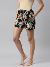 Load image into Gallery viewer, Go Colors Black Woven Viscose Printed Lounge Shorts
