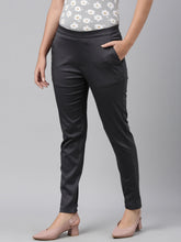 Load image into Gallery viewer, Go Colors Silver Grey Woven Cotton Stretch Treggings
