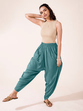 Load image into Gallery viewer, Go Colors Teal Woven Viscose Harem Dhoti Pant
