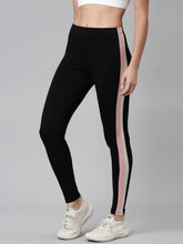 Load image into Gallery viewer, Go Colors Black Cotton Stretch Side Stripes Active Leggings
