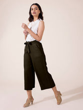 Load image into Gallery viewer, Go Colors Olive Green Linen Blend Culottes
