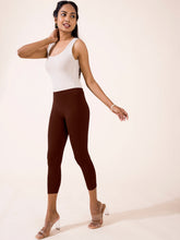 Load image into Gallery viewer, Go Colors Dark Brown Cotton Stretch Cropped Leggings
