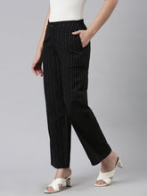 Load image into Gallery viewer, Go Colors Black Cotton Stripes Cargo Pant
