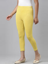 Load image into Gallery viewer, Go Colors Light Lime Cotton Stretch  Cropped Leggings
